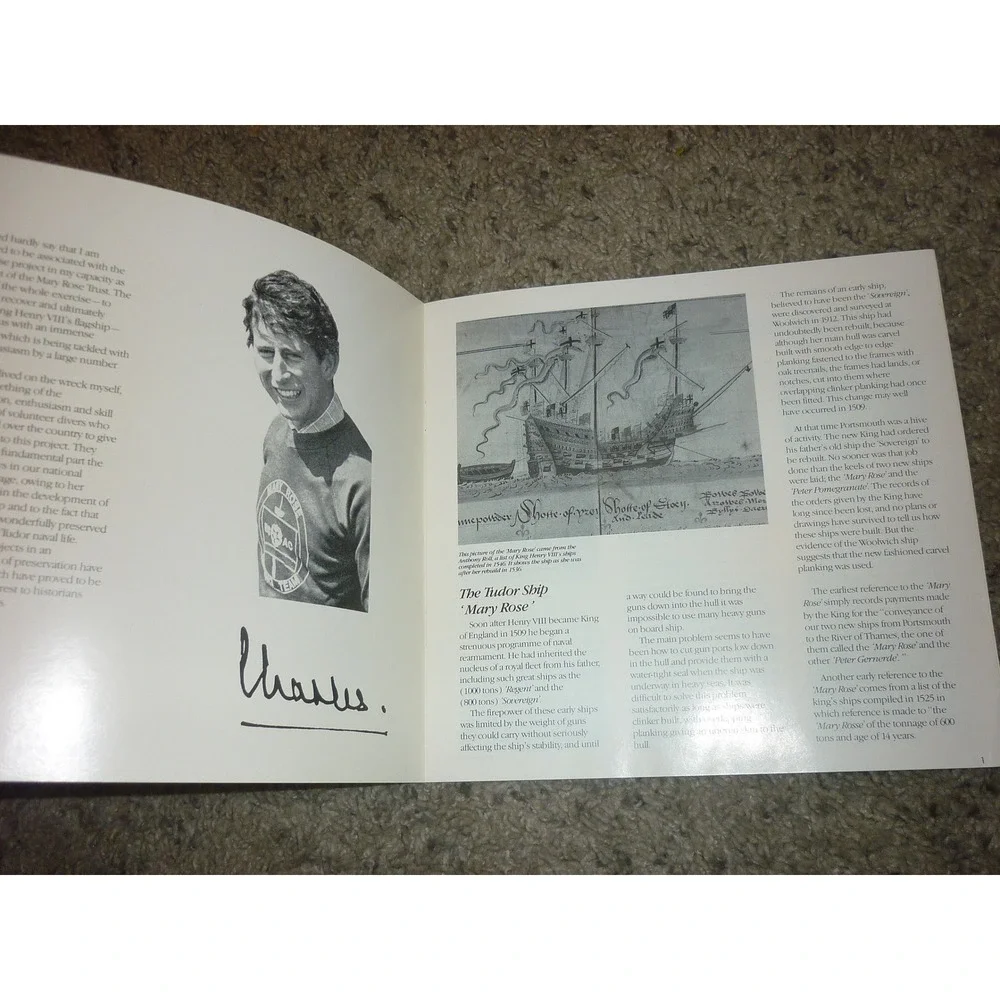 1982 The Mary Rose Trust Guidebook Henry VIII Tudor Ship‎ Prince Charles Sign Ad